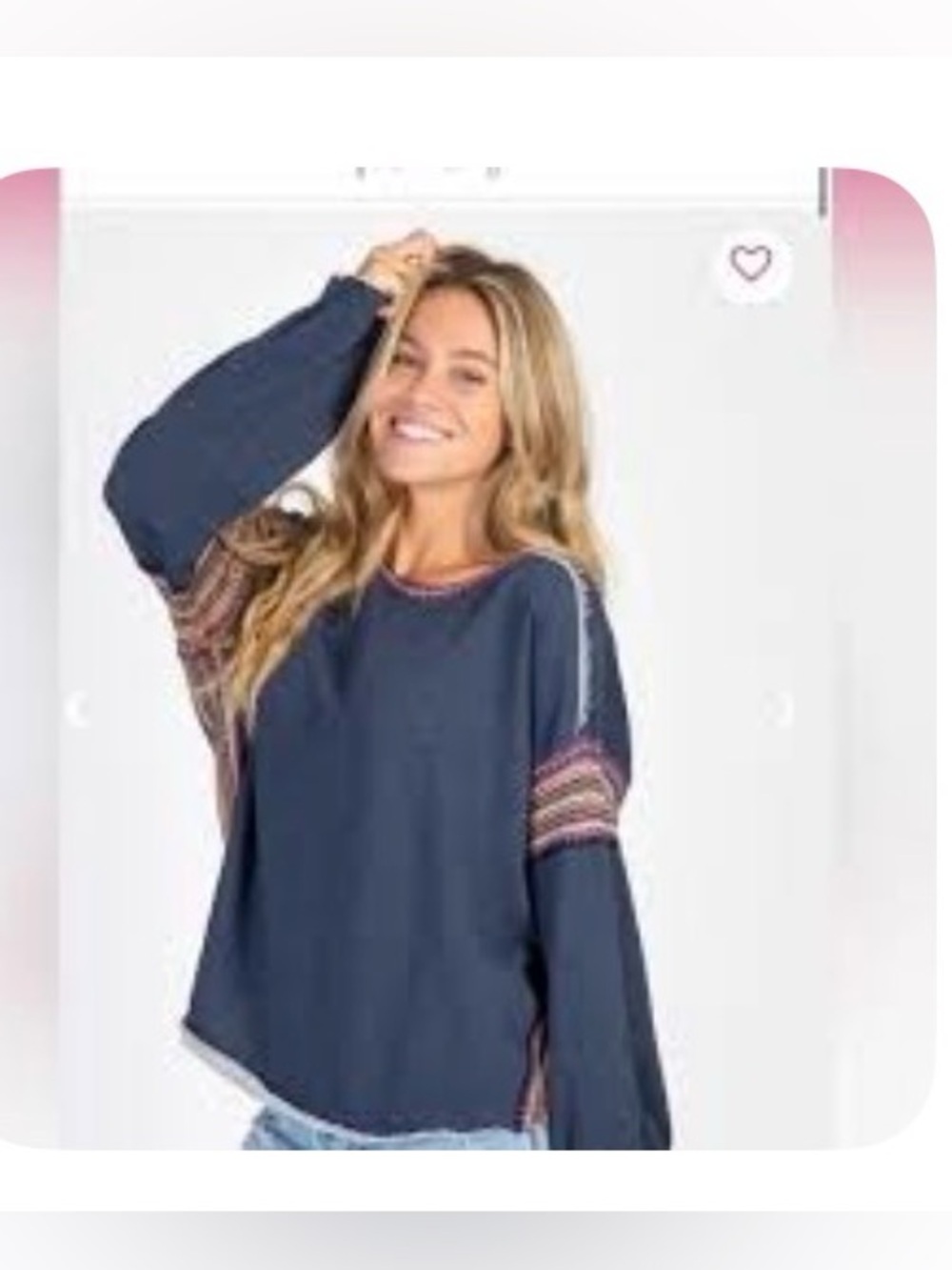 NATURAL LIFE Navy Sweatshirt with Multicolor Crochet Trim